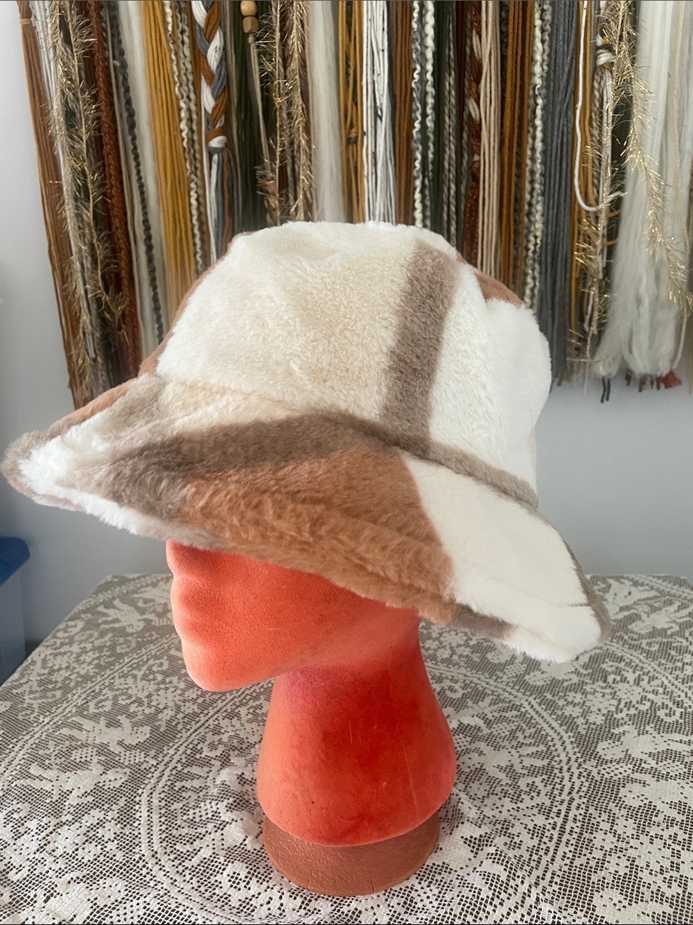 Beige & tan bucket hat  new - winter wear